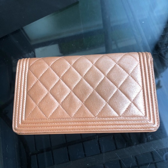 SOLD*** Chanel boy long folding wallet clutch. Metal Rose - Picture 9 of 14